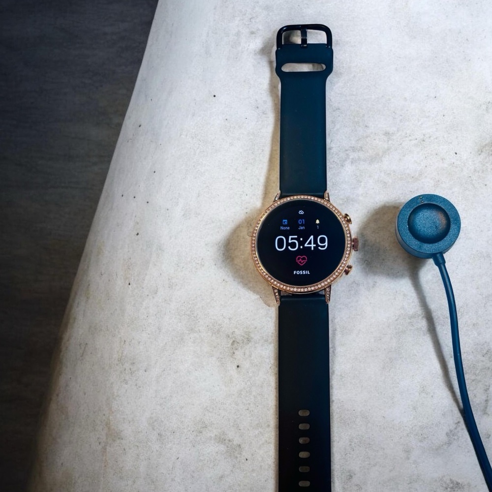 Fossil Rose gold studded smart watch and charger
